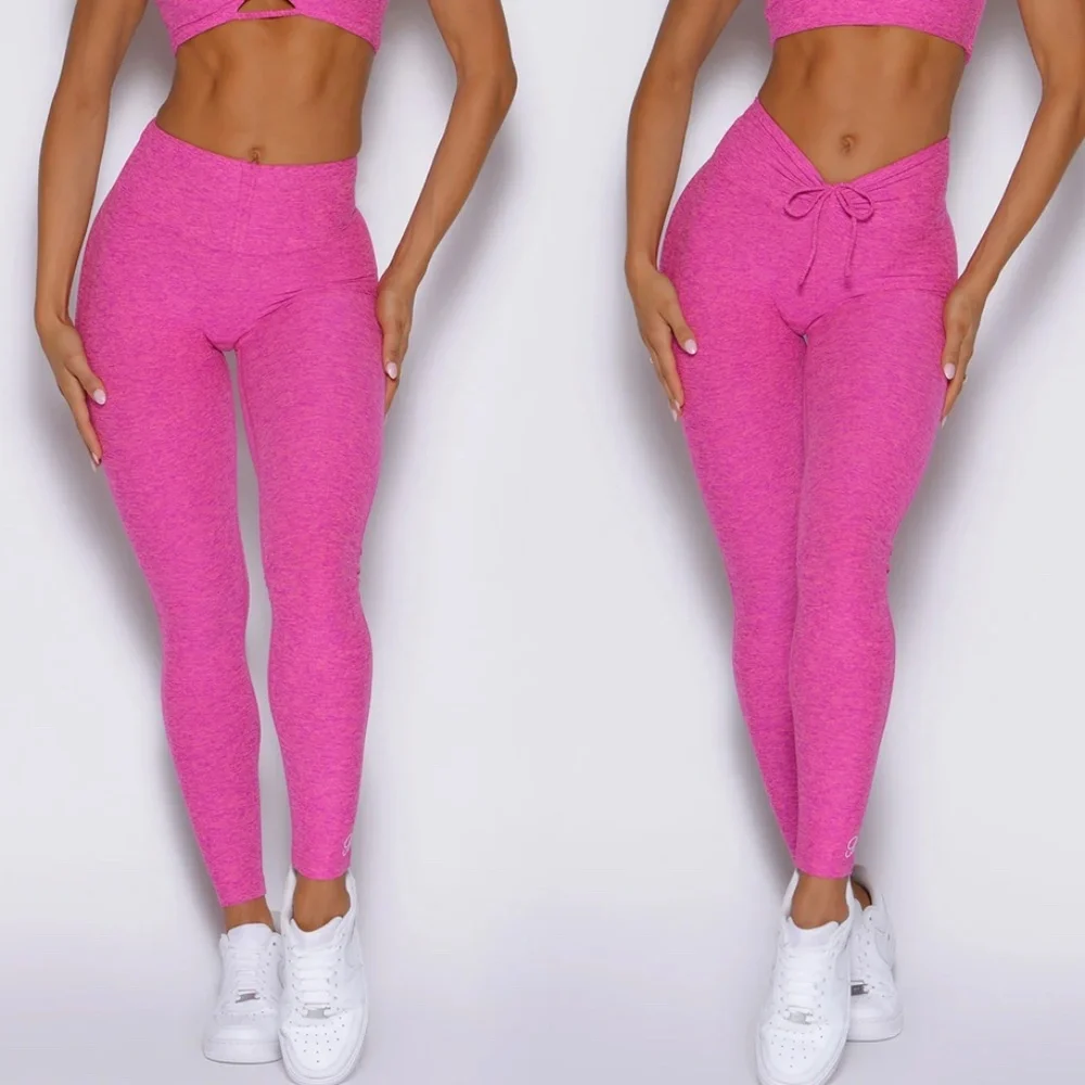 BOMBSHELL SPORTSWEAR SET- Curvemax Leggings & Backless Bra - S, Neon Pink Sorbet - Picture 5 of 11